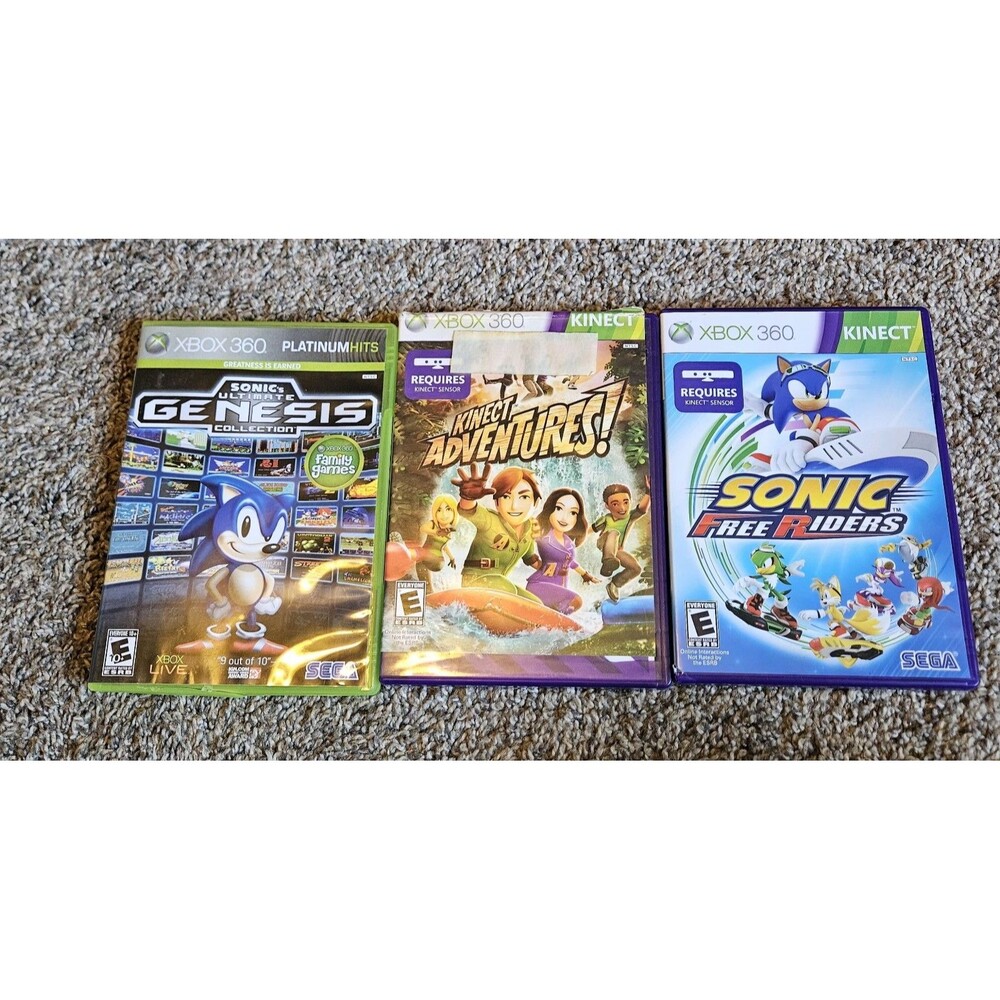 Xbox 360 Game Bundle, Sonic Free Riders, Platinum Hits Sonic, Kinect Adventures